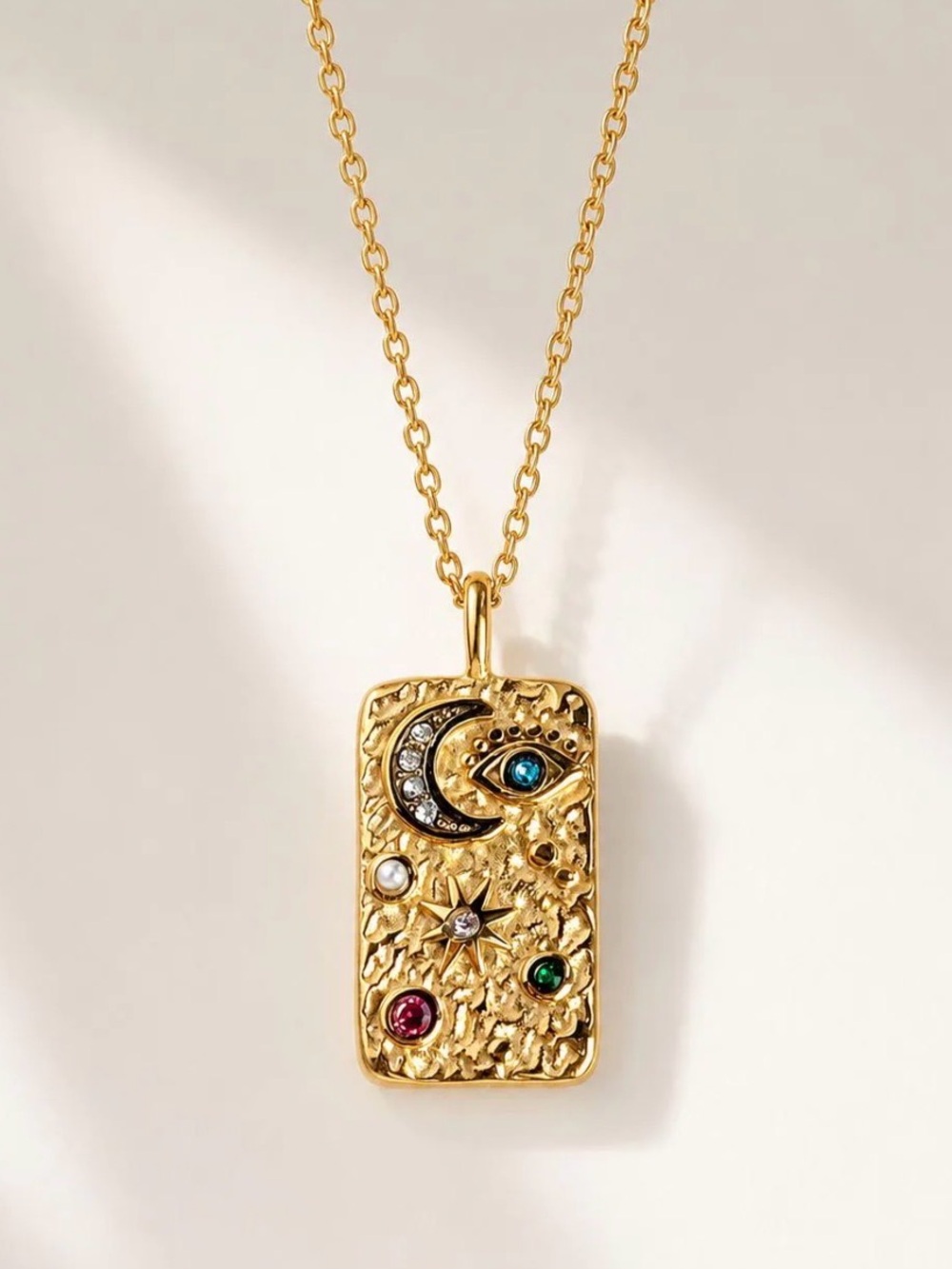 18k Gold Plated Celestial Universe Pendant Necklace with Multicolour CZ Stones.